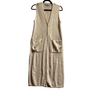 ZYH Oliver beige sleeveless button vest knit duster cardigan Sz S/ M 19” PTP